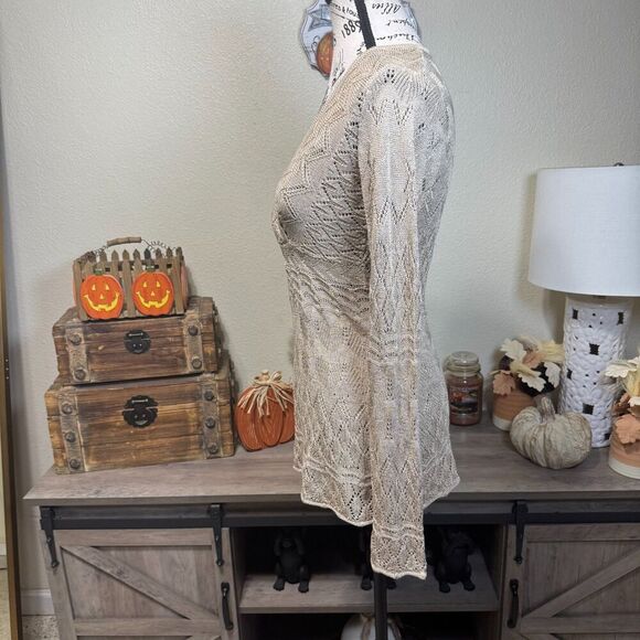 Vintage Cache Knit Baby Doll Top Size XS Linen Blend Y2k Casual Boho Long Sleeve - Picture 8 of 9